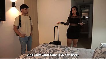 Bigbootied stepmom and her wellendowed stepson end up having sex after accidentally sharing a hotel bed.